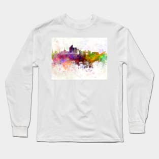 Astana skyline in watercolor background Long Sleeve T-Shirt